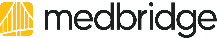 Medbridge logo with bold black text and a yellow stylized bridge graphic on the left.